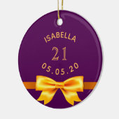 21e verjaardag paarse gouden boegnaam elegant keramisch ornament (Links)