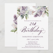21e Verjaardag Paarse Lente Lila Bloem Kaart (Voorkant / Achterkant)
