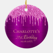 21e verjaardag paarse roze glitter bedankt keramisch ornament (Achterkant)