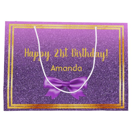 21e verjaardag paarse roze glitter naam large cadeautasje (Achterkant)