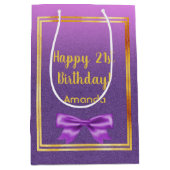 21e verjaardag paarse roze glitter naam medium cadeauzakje (Voorkant)