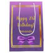 21e verjaardag paarse roze glitter naam medium cadeauzakje (Achterkant)