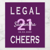 21e verjaardag paarse roze jurydeigenaar wijn etiket (Enkel label)