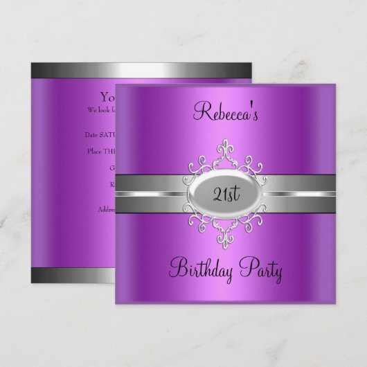 21e verjaardag Paarse roze zilver Kaart (Voorkant / Achterkant)