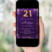 21e Verjaardag paarse rozen gouden fonkelingen Kaart