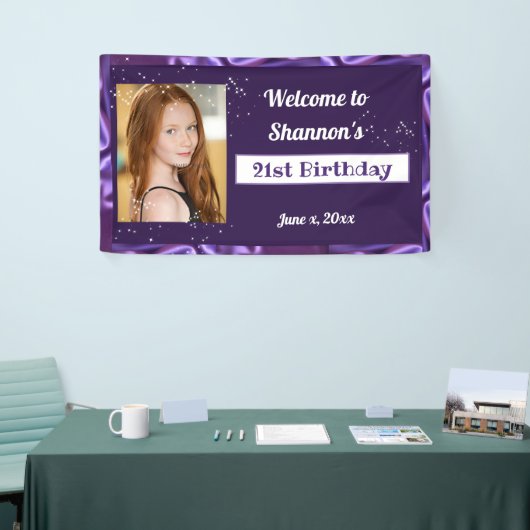 21e Verjaardag Paarse Satin Custom Banner (Beurs)