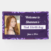 21e Verjaardag Paarse Satin Custom Banner (Horizontaal)