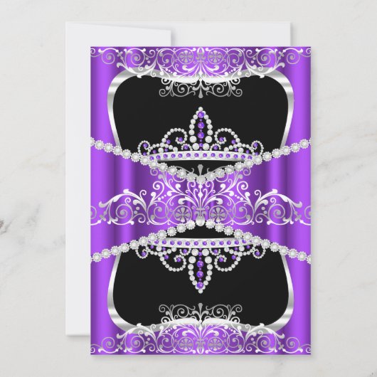 21e verjaardag Paarse Silver Black Uitnodiging (Achterkant)