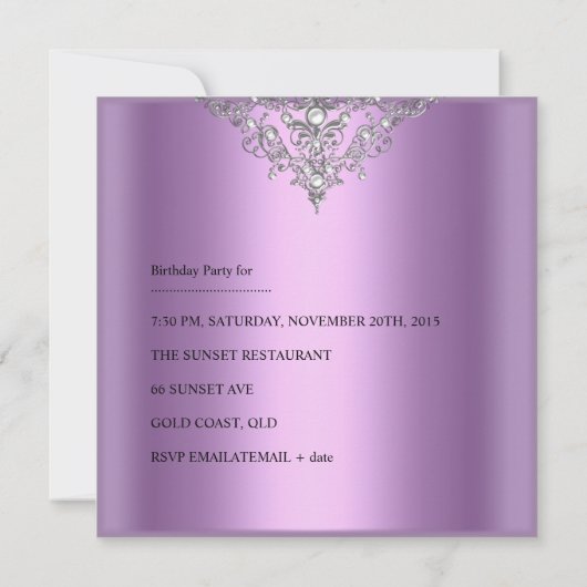 21e verjaardag Paarse zilverwitte zilver-Lila Kaart (Achterkant)