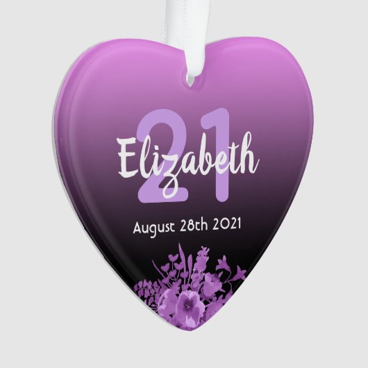 21e verjaardag paarse zwarte gradiëntnaam ornament (voorkant)