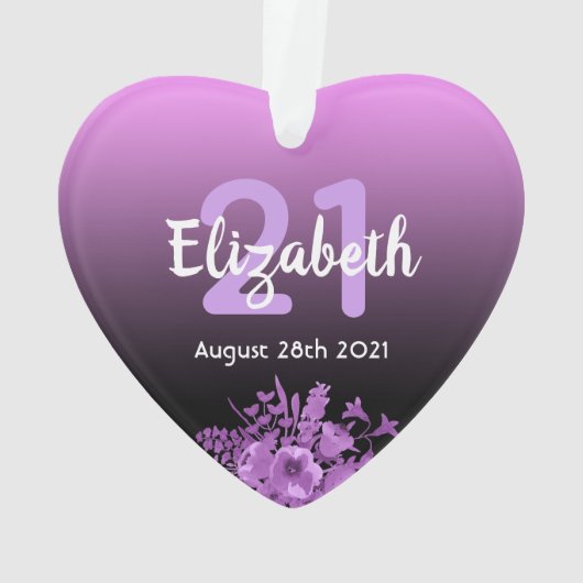 21e verjaardag paarse zwarte gradiëntnaam ornament (achterkant)