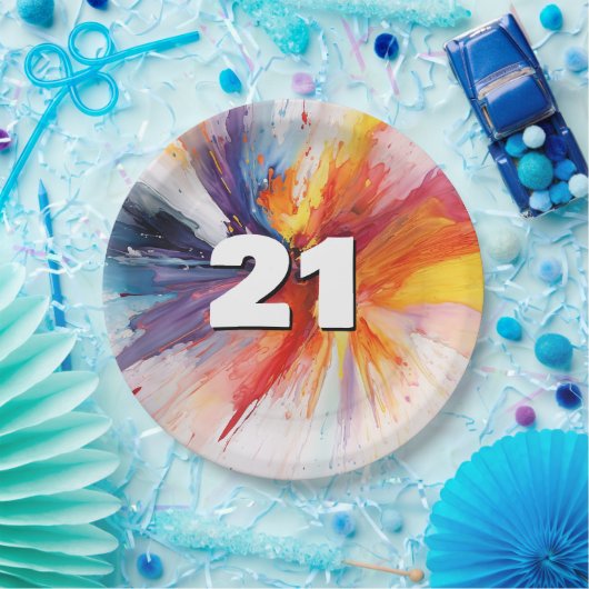 21e verjaardag Paint Blast Papieren Bordje (Feest)