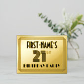 21e verjaardag partij ~ Art Deco Style "21" + naam Folie Uitnodiging Briefkaart (Staand Voorkant)