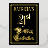 21e verjaardag Partij — Fancy Manuscript & de Naam Folie Uitnodiging (Voorkant)