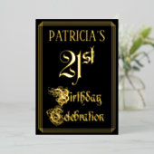 21e verjaardag Partij — Fancy Manuscript & de Naam Folie Uitnodiging (Staand Voorkant)
