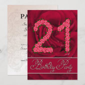 21e verjaardag partijuitnodiging met rozen kaart (Voorkant / Achterkant)