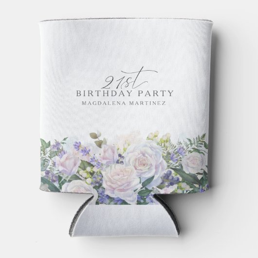 21e Verjaardag Party Blauw Wit Bloemen Custom Blikjeskoeler (Voorkant)