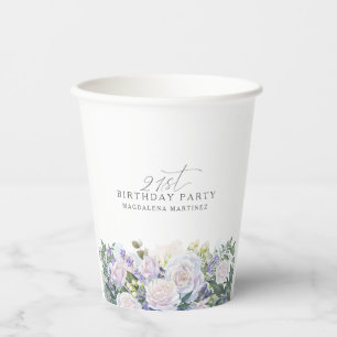 21e Verjaardag Party Blauw Wit Bloemen Custom Papieren Bekers