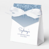 21e Verjaardag Party Blue Glitter Drip Script Bedankdoosjes (Voorkant Zijde)