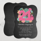 21e Verjaardag Party Krijtbord Geschilderde Bloeme Kaart (Voorkant / Achterkant)