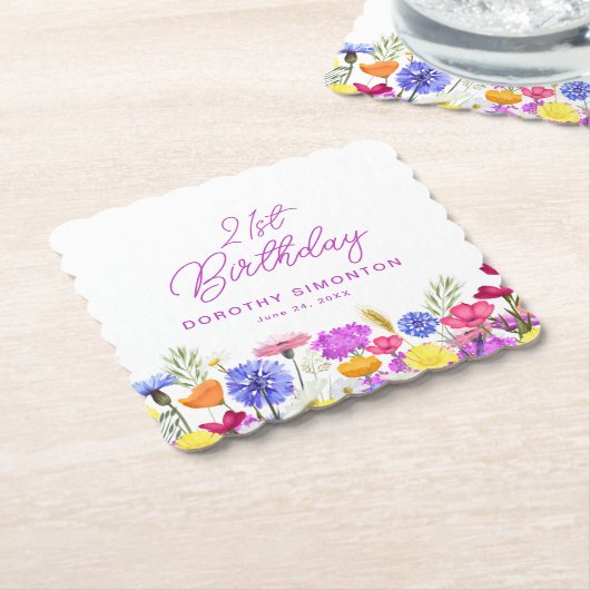 21e Verjaardag Party Paarse Wildflower Custom Kartonnen Onderzetters