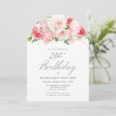 21e Verjaardag Party Pink Peony Bloemenboog Kaart (Staand voorkant)