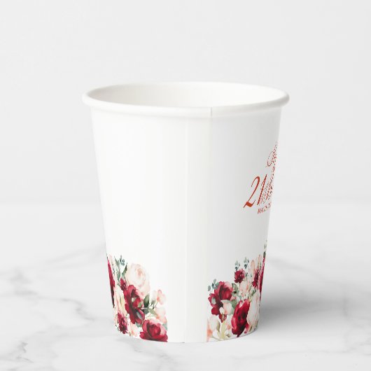 21e Verjaardag Party Red Rose Pink Peony Custom Papieren Bekers (Rechts)