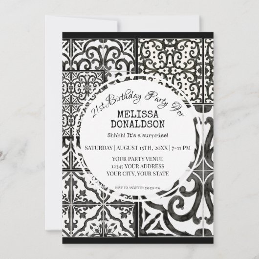 21e Verjaardag Party Rustiek Boerderij Tegel Zwart Kaart (Voorkant)