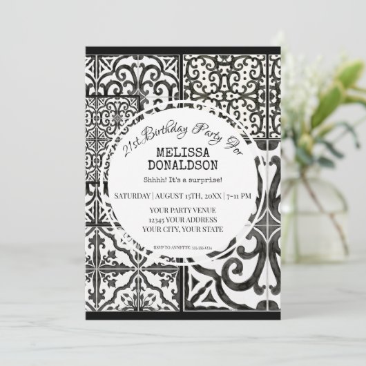 21e Verjaardag Party Rustiek Boerderij Tegel Zwart Kaart (Staand voorkant)