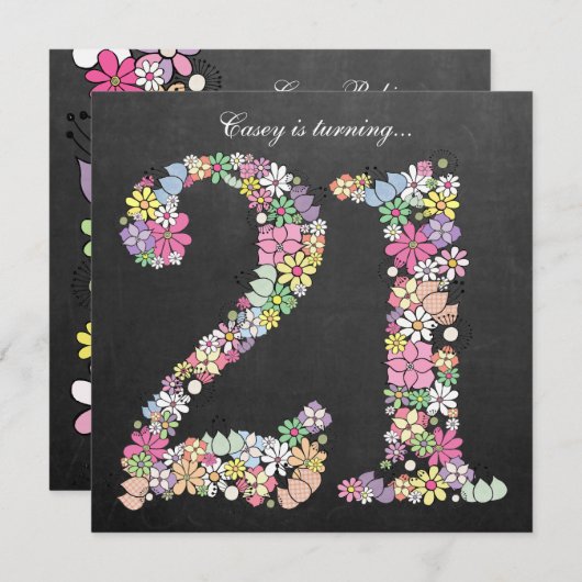 21e Verjaardag Party Spring Chalkboard Custom Kaart (Voorkant / Achterkant)
