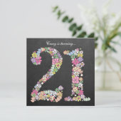21e Verjaardag Party Spring Chalkboard Custom Kaart (Staand voorkant)