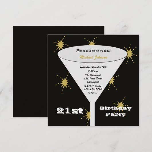 21e verjaardag Party uitnodiging Goud 21e Toast (Voorkant / Achterkant)