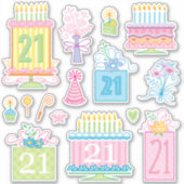 21e verjaardag  pasteltaarten en Cadeaus Sticker (Voorkant)