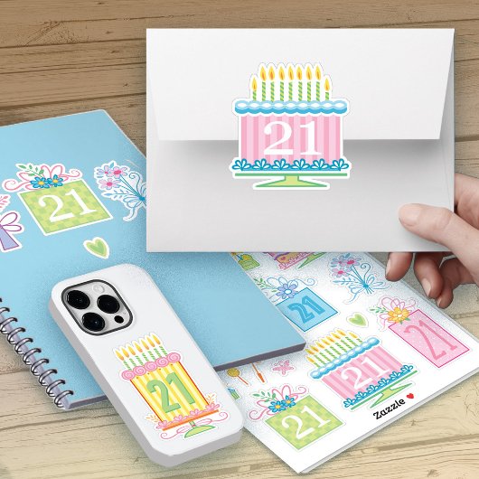 21e verjaardag  pasteltaarten en Cadeaus Sticker