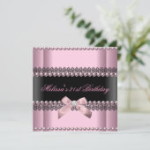 21e verjaardag Pearl Pink Black Lace Kaart (Staand voorkant)