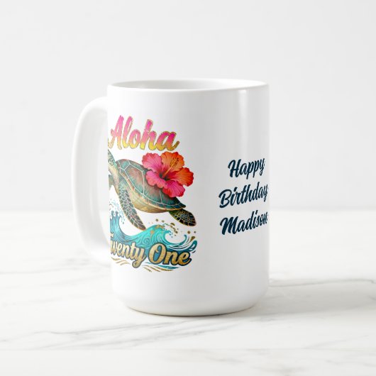 21e verjaardag Persoonlijke Tropische Zee Schildpa Koffiemok (Voorkant links)