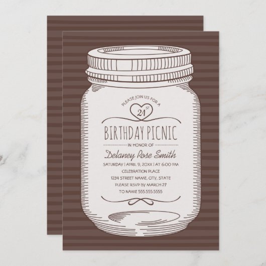 21e verjaardag Picnic Party Rustic Mason Jar Kaart (Voorkant / Achterkant)