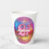 21e verjaardag Pink Glitter Groovy jaren 70 Disco  Papieren Bekers (Voorkant)