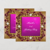 21e verjaardag Pink Gold Diamond Jewel 3 Kaart (Voorkant / Achterkant)