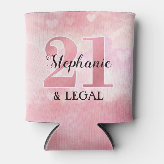 21e verjaardag | Pink Hearts 21 en Legal Blikjeskoeler (Voorkant)