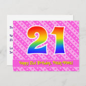 21e verjaardag: Pink Stripes & Hearts, Rainbow 21 Briefkaart (Voorkant / Achterkant)