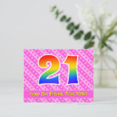 21e verjaardag: Pink Stripes & Hearts, Rainbow 21 Briefkaart (Staand voorkant)