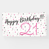 21e verjaardag PINK thema Happy Birthday Party Spandoek (Horizontaal)
