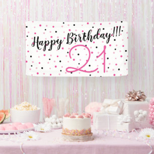 21e verjaardag PINK thema Happy Birthday Party Spandoek