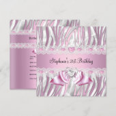 21e verjaardag Pink White Zebra Diamond Kaart (Voorkant / Achterkant)