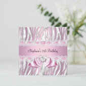 21e verjaardag Pink White Zebra Diamond Kaart (Staand voorkant)