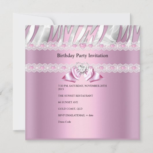 21e verjaardag Pink White Zebra Diamond Kaart (Achterkant)