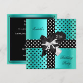 21e verjaardag Polka Dot Blauwgroen Black White Kaart (Voorkant / Achterkant)