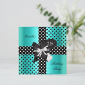 21e verjaardag Polka Dot Blauwgroen Black White Kaart (Staand voorkant)