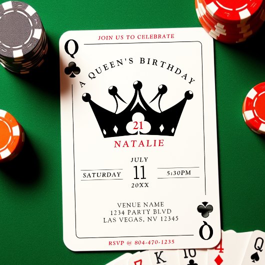 21e verjaardag Queen of Clubs Casino Poker Kaart